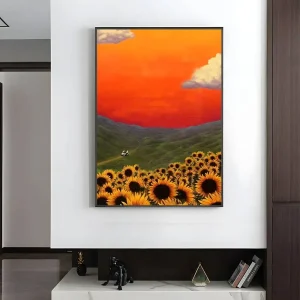 Retro Rap Album Art Poster – Sunflower Field Sunset – Premium Wall Print