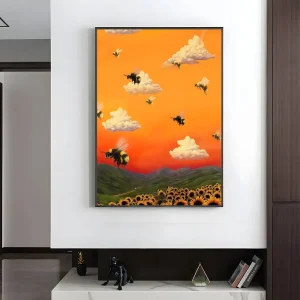 Retro Rap Album Art Poster – Sunset Flock Silhouette – Premium Wall Print