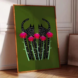 Black Cat Floral Silhouette Poster