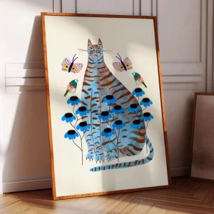 Blue Tabby Cat Garden Poster